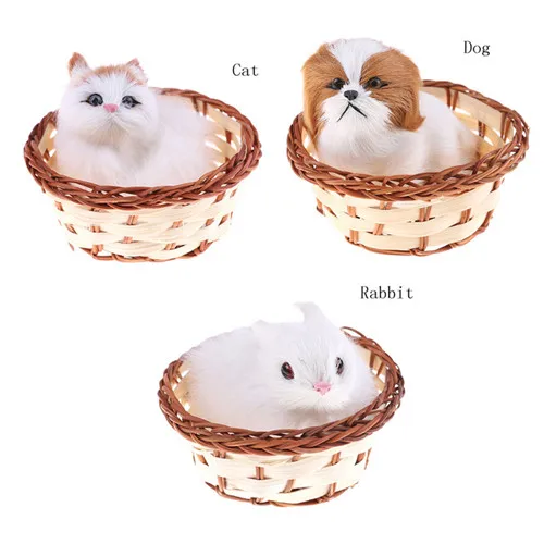 Пластиковые зайчики собаки кошки в корзине игрушки из искусственного плюша для