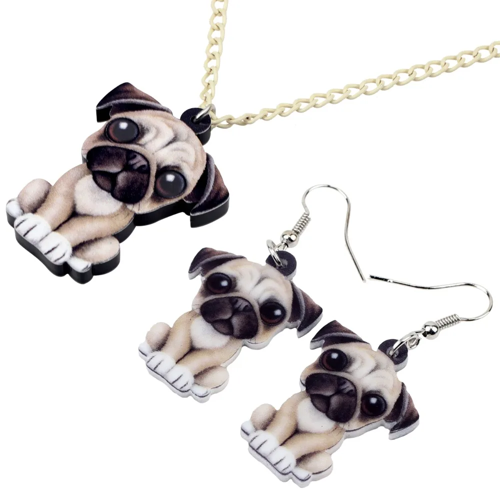 WEVENI акриловые милые французские бульдог мопса серьги с собаками ожерелье