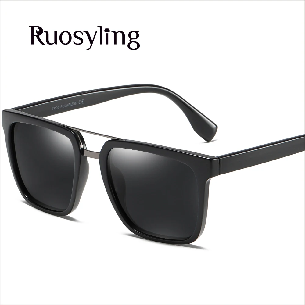 Ruosyling UV400 Для мужчин, солнцезащитные очки, поляризационные, матовый темно-солнцезащитные очки для женщин в стиле ретро ultraliht гибкий квадратные солнечные очки для вождения на пляже