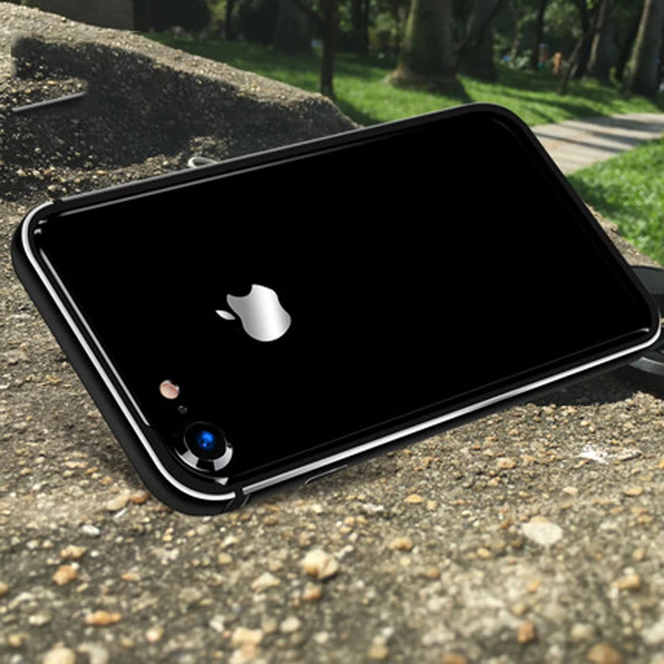 Черный Нео алюминий+ Резина мягкий бампер крышка для iphone 7 силиконовая рамка на iphone 7 SE 5 5S SE 6 6s 7 8 X Plus гибридные чехлы для телефонов - Цвет: Черный