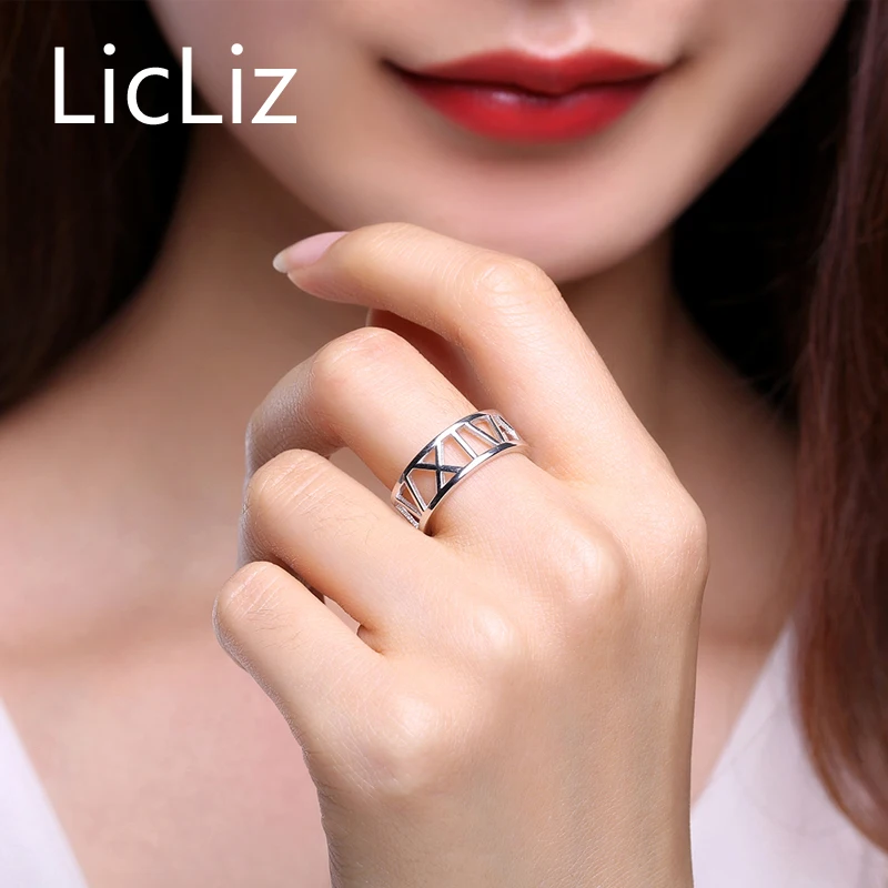 LicLiz Grace, 925 пробы, серебряные, с римскими цифрами, регулируемые кольца, винтажные, вечерние, обручальные кольца для женщин, мистический код, Bangue LR0290