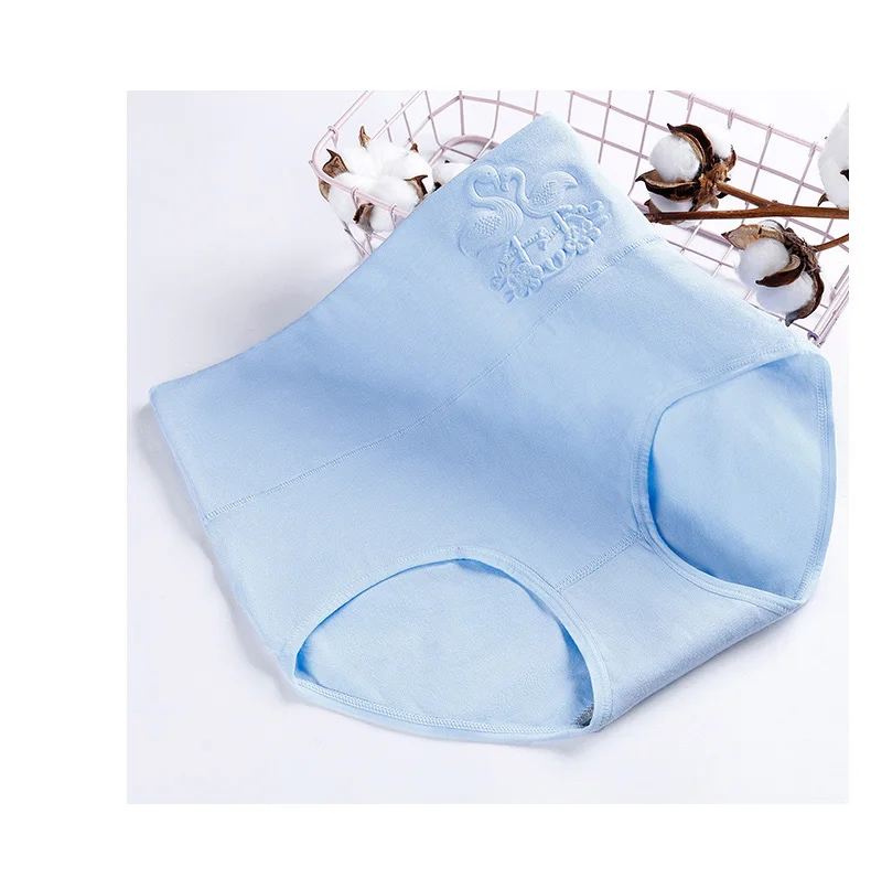 Blue Женское нижнее белье, хлопковые тисненые трусы, большой размер XXL, женские трусы с высокой талией - Цвет: Blue