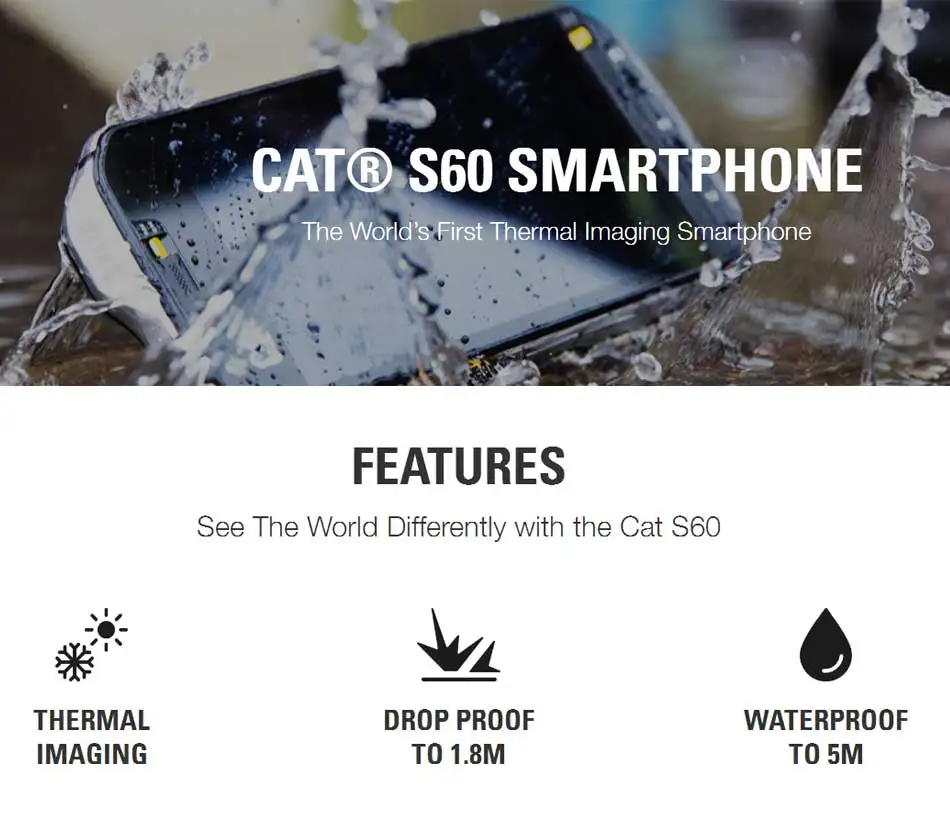 Водонепроницаемый мобильный телефон CAT S60 IP68, 4G LTE, пылезащитный, 4,7 дюймов, 3 Гб ОЗУ, 32 Гб ПЗУ, четыре ядра, 3800 мАч, Android