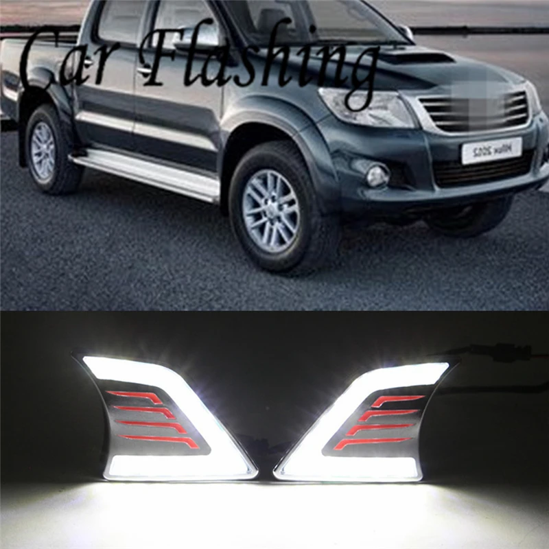 Автомобильный мигающий 1 комплект, СВЕТОДИОДНЫЙ DRL Дневной ходовой светильник, Дневной светильник, супер яркий светильник, автомобильный Стайлинг для Toyota Hilux Vigo 2012 2013