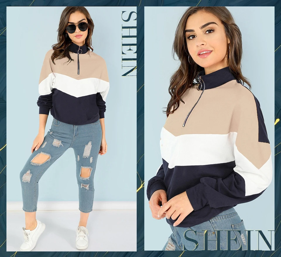 SHEIN Свитшот На Молнии Женская Повседневная Толстовка С Длинным Рукавом Минималистский Осенние Толстовки