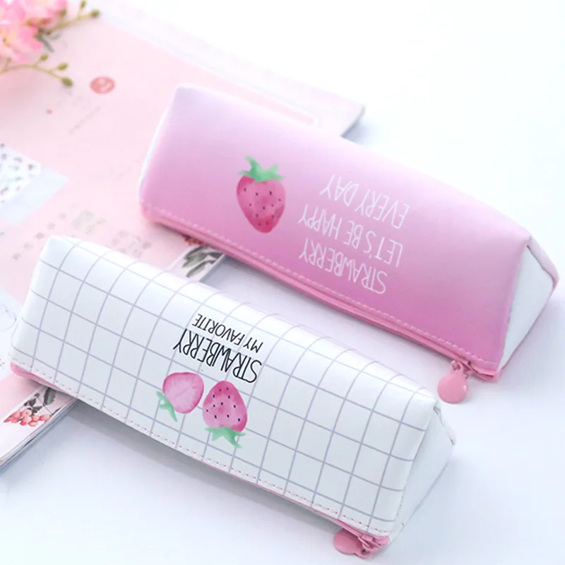 Kawaii розовая Клубничная Сумка Карандаш для девочек милый треугольный Чехол ручка