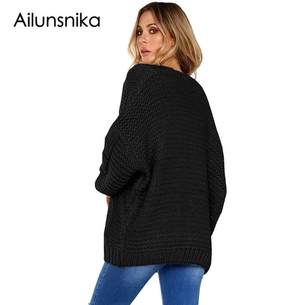 Ailunsnika 2018 Women Autumn Fashion Sweaters Chunky Wide Long Sleeve Loose Knit Cardigan Outwear Tops Casual Jumper DL27948 |