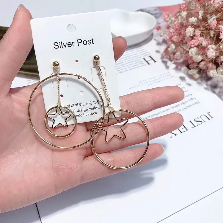 Круг звезда асимметричные серьги гипоаллергенный fadeless сплав моды для женщин