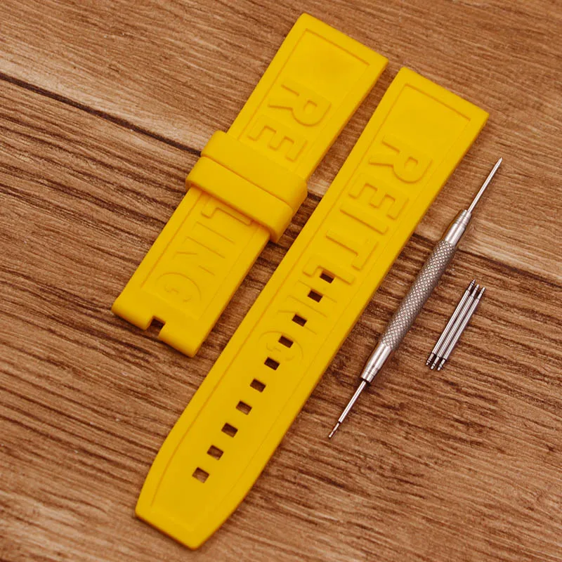 yellow Аксессуары для часов, применимые для Breitling, Мстители, ремешок, водонепроницаемый, резиновый, силиконовый, мужской, супер океан, 22, 24 мм, ремешок для часов - Цвет ремешка: yellow