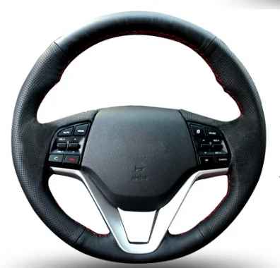 black Lsrtw2017 крышка рулевого колеса автомобиля из натуральной кожи ручной швейный чехол для hyundai Tucson - Название цвета: black