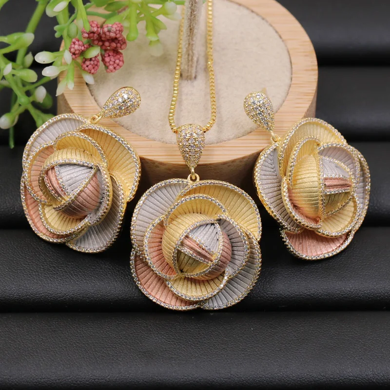 Lanyika комплект ювелирных изделий большой цветущий цветок бутон ожерелье с