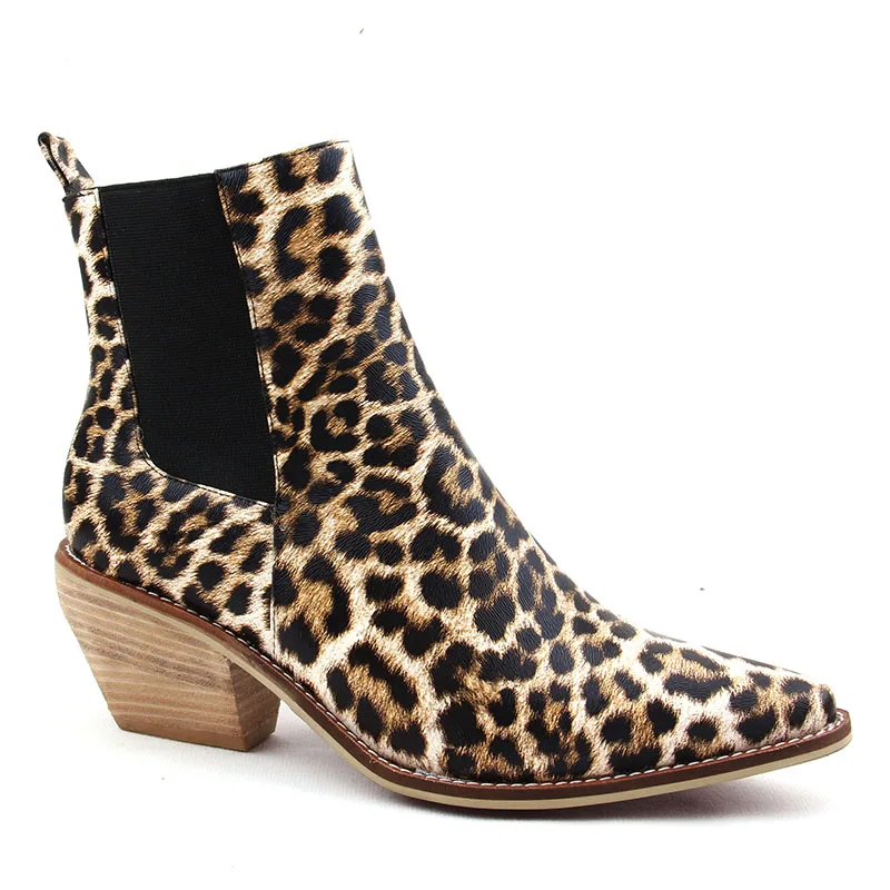 Женские ботильоны с леопардовым принтом вечерние на квадратном каблуке Клубные