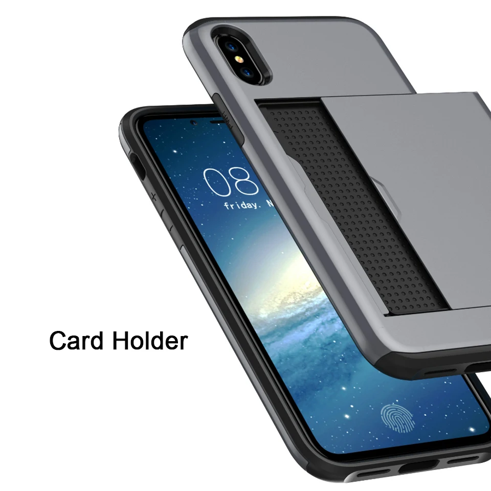 Шок Зондского слайд слот для карты держатель чехол телефона iPhone X Силиконовый