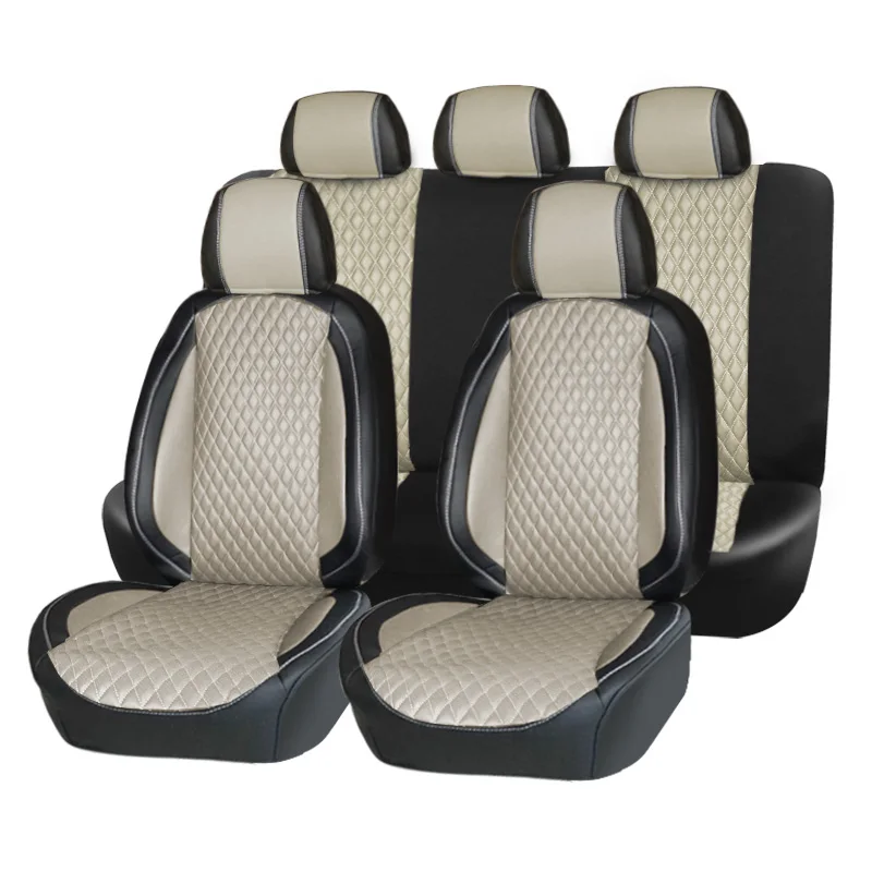 AUTOROWN Модельные чехлы для Toyota Camry XV 30 40 50 55 70 Четыре сезона Кожаные чехлы на весь салон Водонепроницаемые чехлы для машины Чехлы для Тойота Камри - Название цвета: BEIGE 1 SET