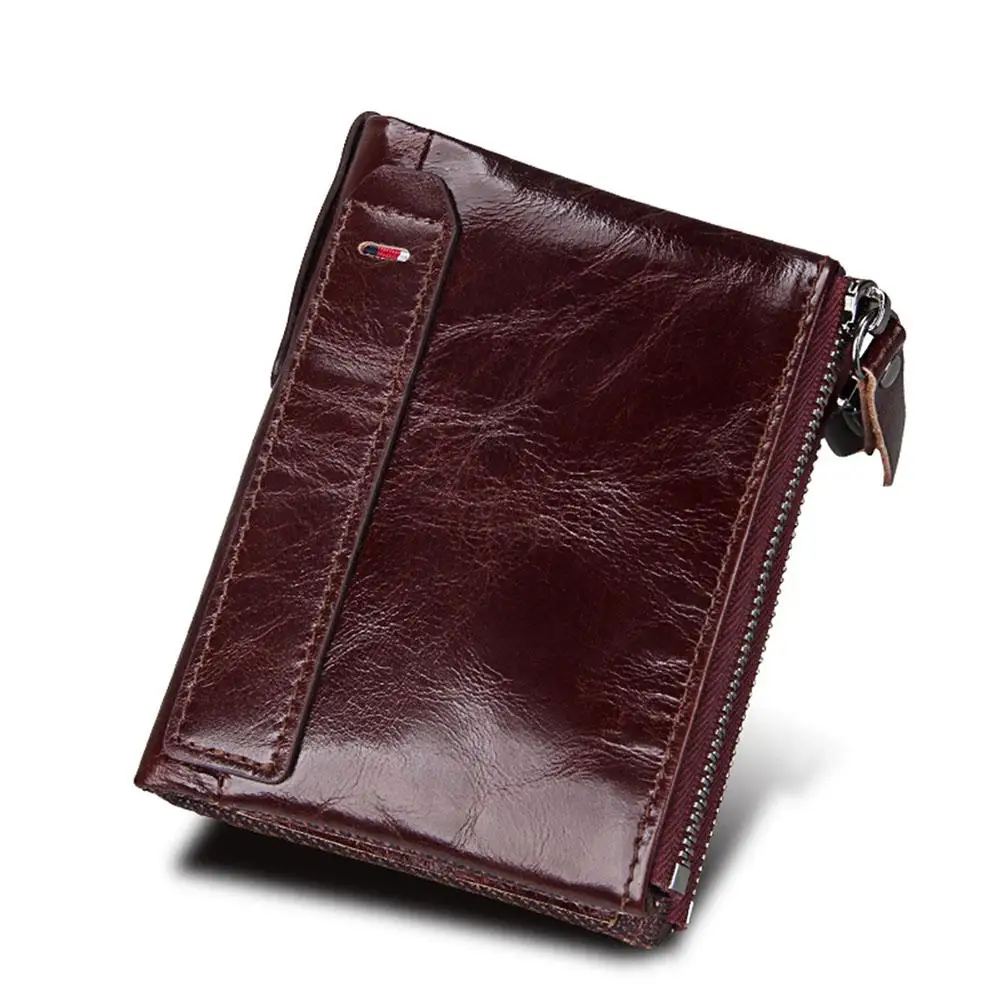 Banabanma Genuine Wallet Cowhide Leather Men Wallets Double Zipper Short Purse Coin Pockets Anti RFID Card Holders Wallet Men 40