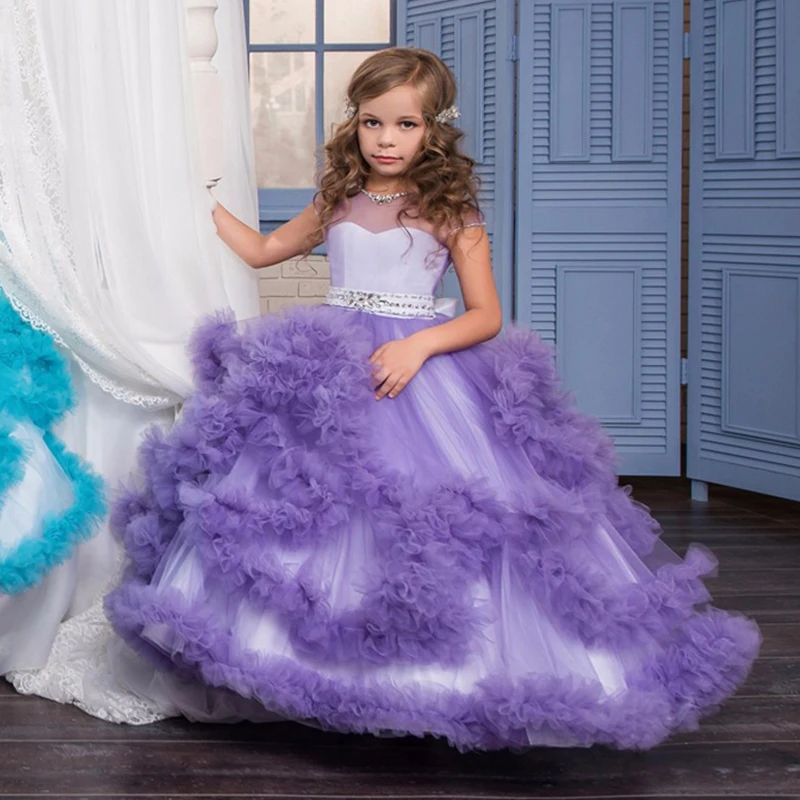 Fancy Puffy Pink Pageant Dresses for Girls Long Kids Ball Gowns Vestidode Tulle Flower Girl Wedding Party | Детская одежда и обувь