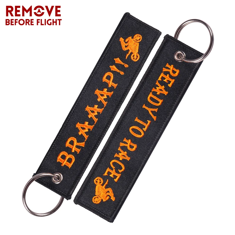 

Fashion BRAAAP Keychain for llaveros Keychains Embroidery Key Fobs Car Keychains READY TO RACE Key Ring for Bikers 20 PCS/LOT