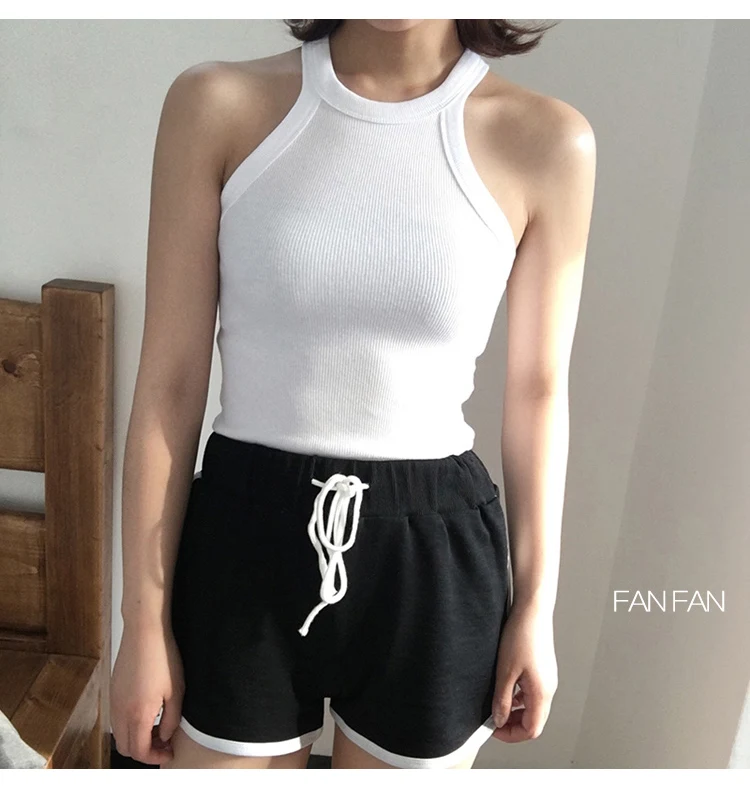 Летняя женская Облегающая майка с лямкой на шее и открытыми плечами топы женские