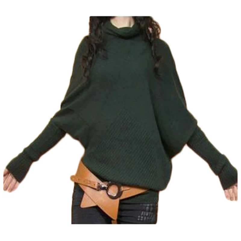 Turtleneck Pullovers Knitwear Women 2019 Autumn Winter Korean Loose Solid Female Sweater Bat Shirt Pile Collar Knitted Top f174 | Женская