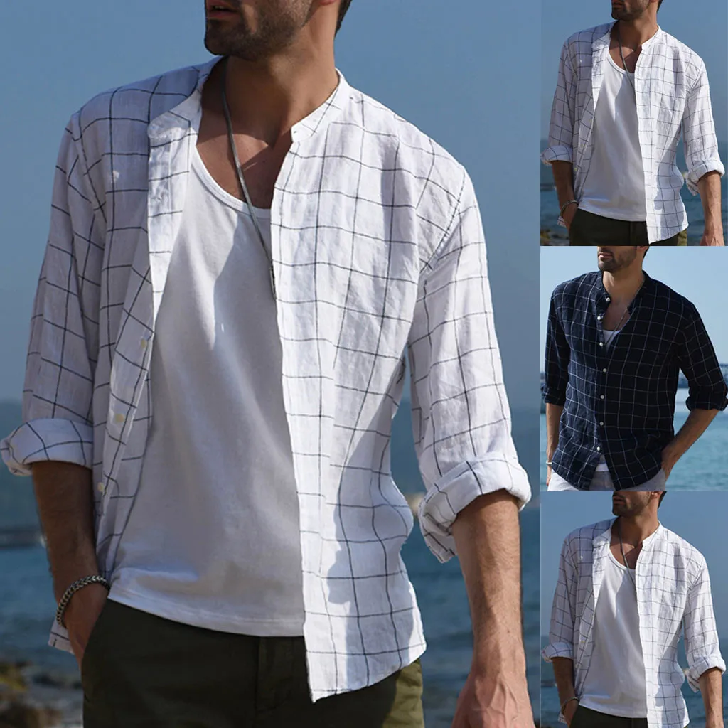 2019 Мужские Винтажные льняные однотонные футболки с коротким рукавом в стиле