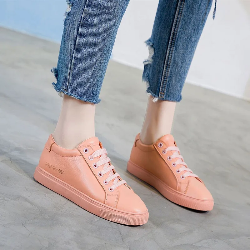 Pink Женские кроссовки; коллекция года; сезон весна; кроссовки из натуральной кожи на плоской подошве; цвет белый, черный; повседневная женская обувь; кроссовки для студентов; женская обувь - Color: Pink
