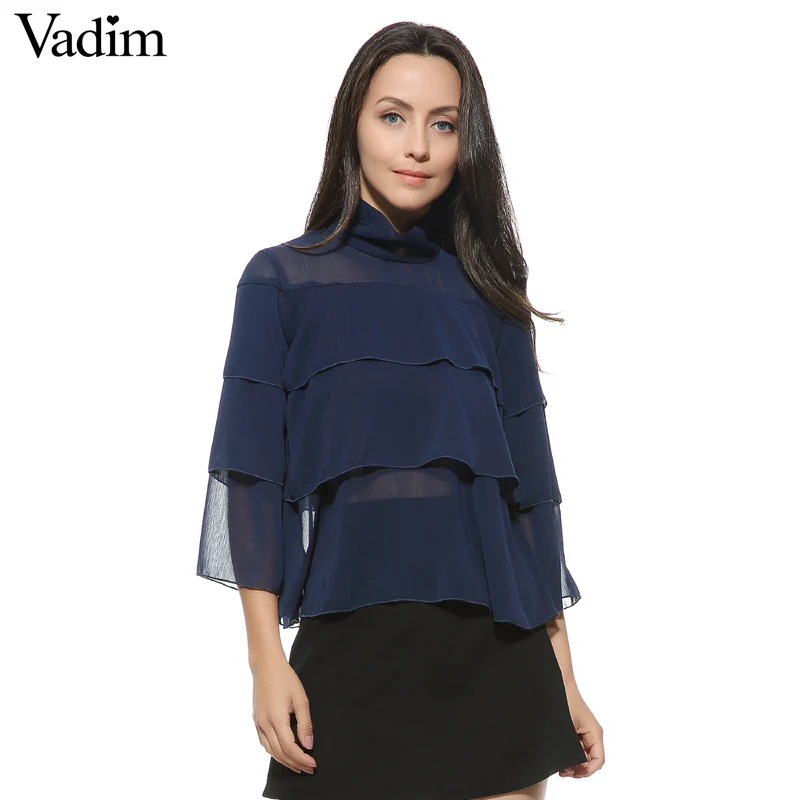 Женская свободная рубашка из шифона прозрачная блузка с рукавом три четверти и