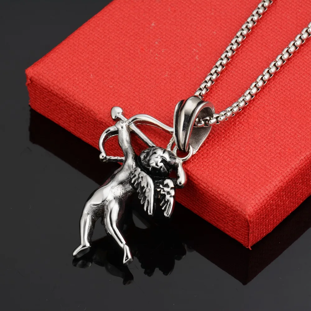 Goofan хип-хоп классический кулон Купидон для стрельбы из лука ожерелье нержавеющей