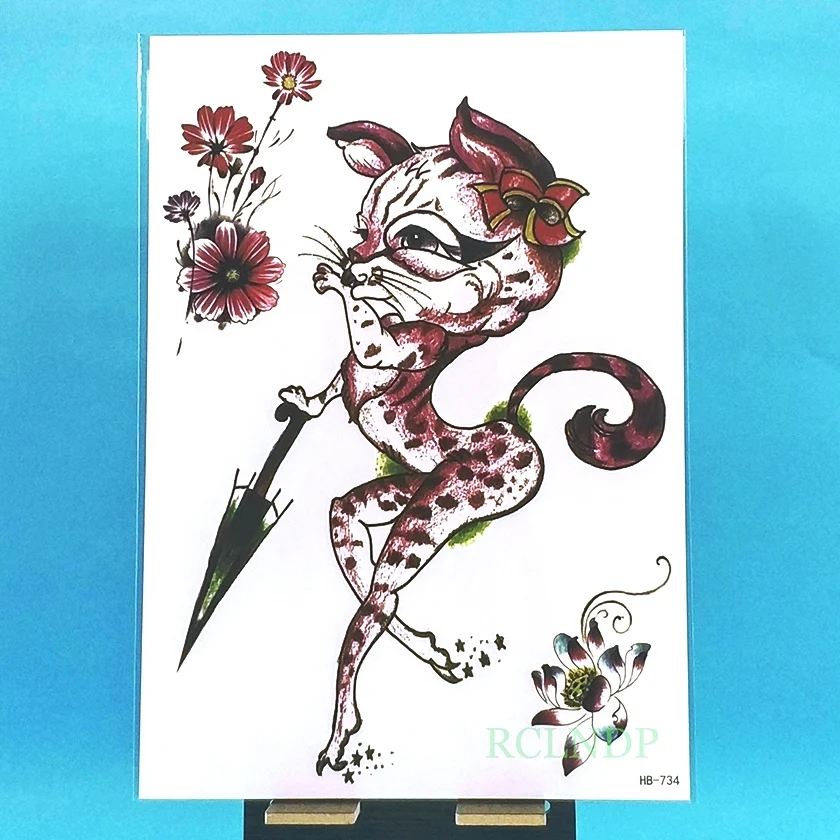 Водостойкая Временная тату наклейка лиса лотос цветок зонт фальшивый флэш