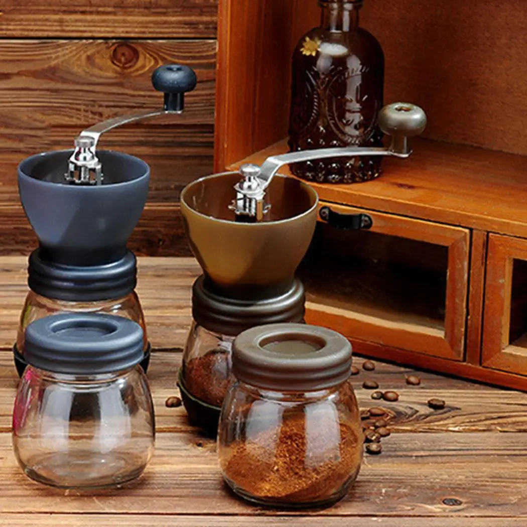 Мини ручная керамическая кофемолка из нержавеющей стали с баночкой для хранения