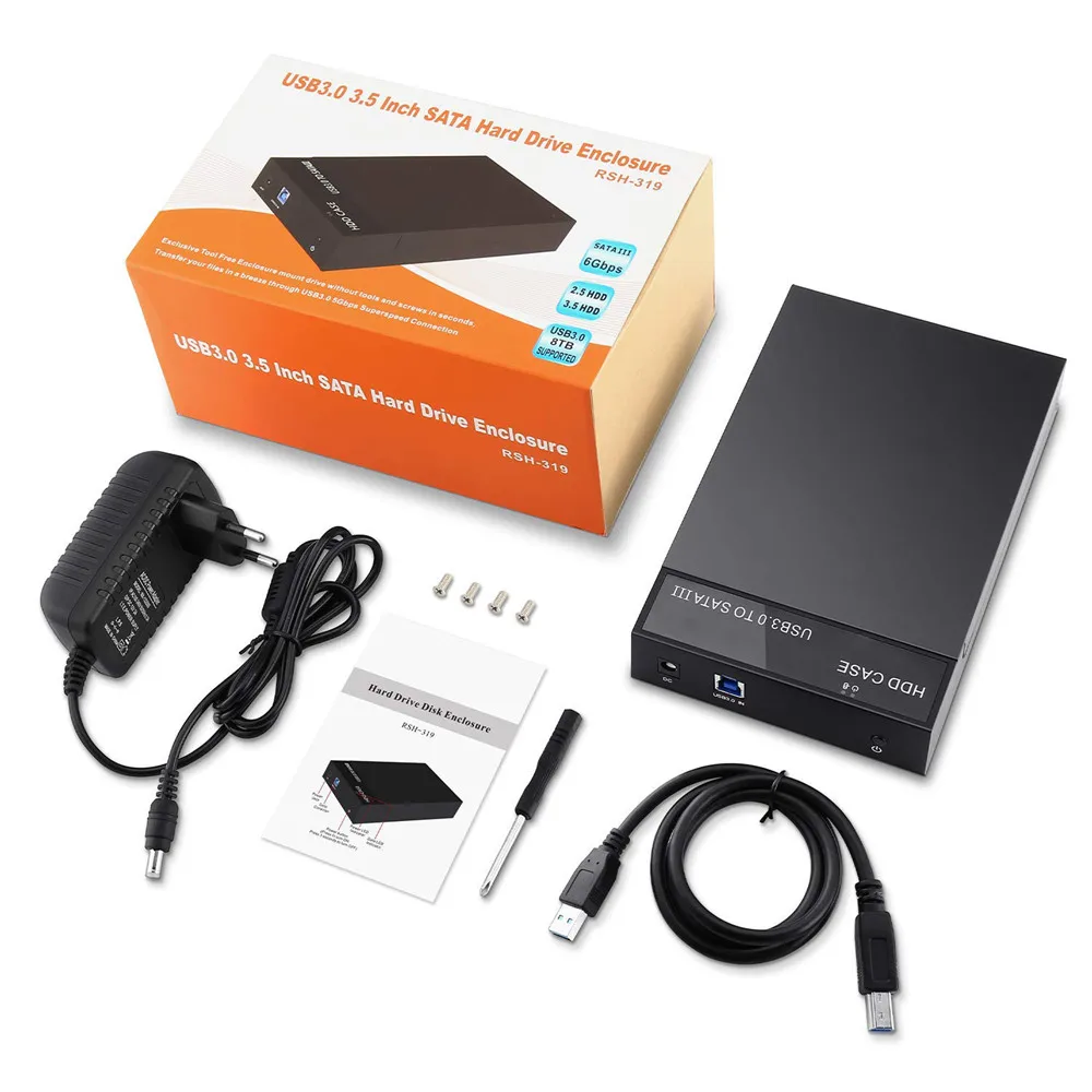

External Tool Free 6Gbps USB 3.0 to SATA III 2.5 Inch 3.5 Inch Hard Drive Enclosure SSD HDD Case For Laptop Desktop Hard Disk