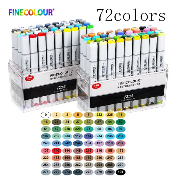 72 Standard box 24/36/48/60/72 Цвет Finecolour Профессиональный маркер для рисования эскиз двойной головкой рисунок кисть на спиртовой основе маркер для рисования - Цвет: 72 Standard box