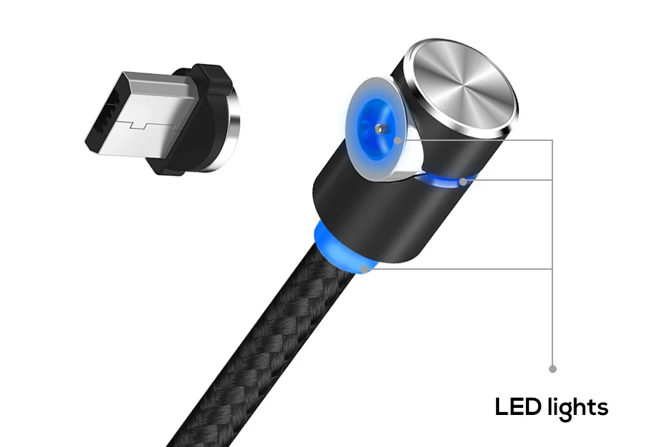 TOPK 1 м 2 м светодиодный магнитный кабель Micro USB угол 90 градусов l-образный нейлоновый Плетеный зарядный кабель для Micro USB порта