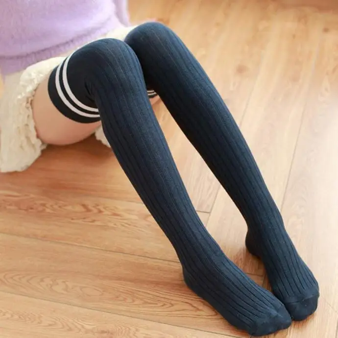 Женские полосатые мягкие чулки дышащие зимние Хлопковые вязаные выше колена