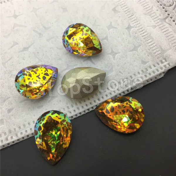 topaz Новые цвета Кристалл патина 13X18 мм 10x14 мм каплевидный кристалл необычный камень K9 стеклянные капельки бусины качество изготовления ювелирных изделий - Цвет: topaz