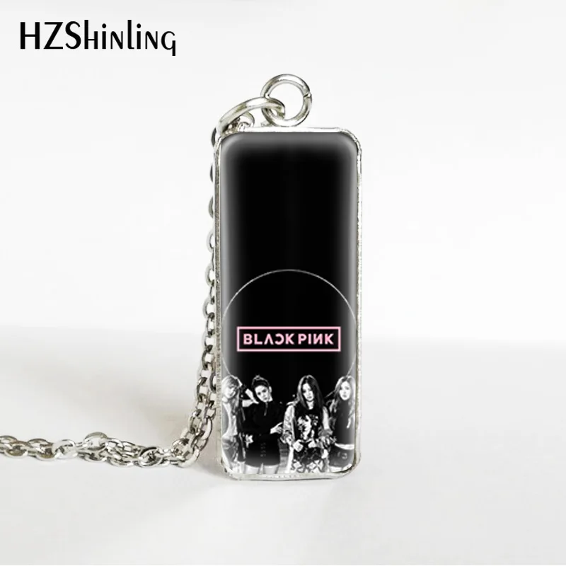 6 Hot Kpop Group Blackpink Lisa Rose Jennie Jisoo Rectangle Necklace Glass Cabochon Pendant Rectangle Necklace Jewelry Gifts - Окраска металла: 6
