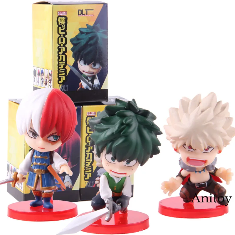 with retail box С героями из мультфильма «Мой герой Академии Izuku Midoriya Bakugou Katsuki Todoroki шото версии ПВХ Boku без герой фигурки игрушки 3 шт./компл - Цвет: with retail box
