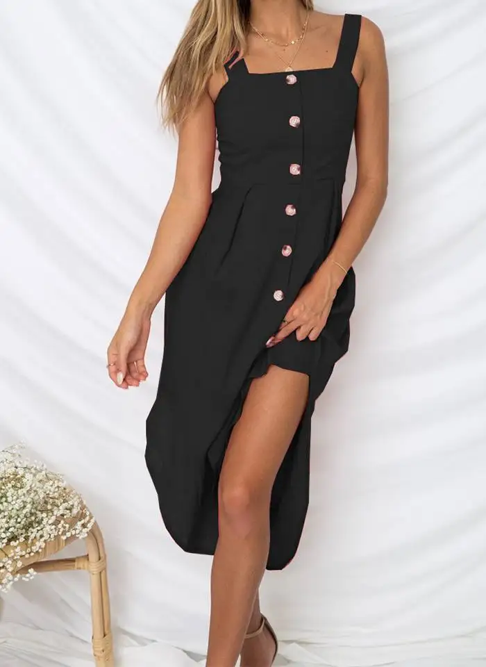 2019 летние новые женские сексуальные платья с высокой талией на бретелях простые