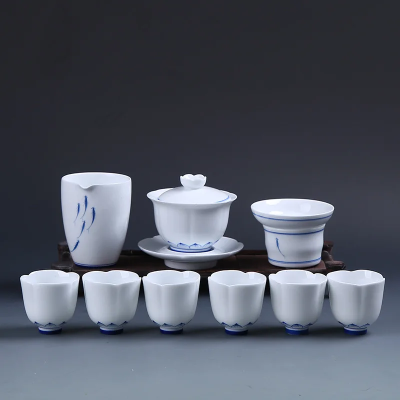 Китайский ручной окрашенный чайный набор, белый фарфор Dehua Gaiwan чайный горшок фарфоровый набор красивый и чайный набор