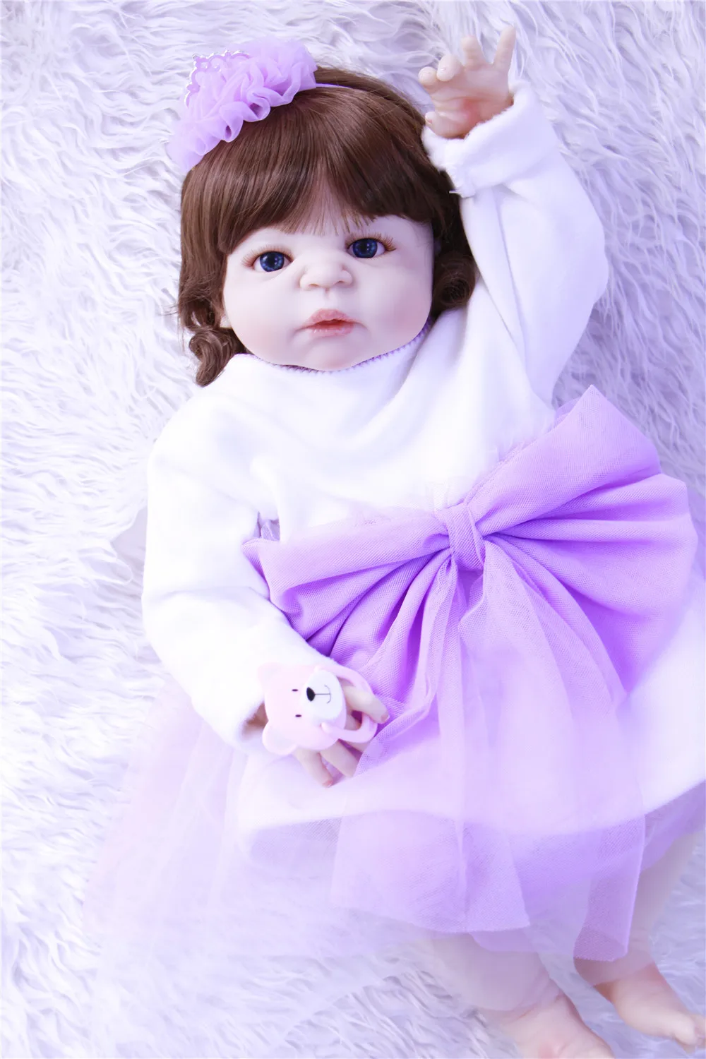 

Curly 55cm Full Silicone Bebe Reborn Baby Girl Princess Dolls Lifelike Newborn Babies Alive Doll for Child Bath Shower Toy