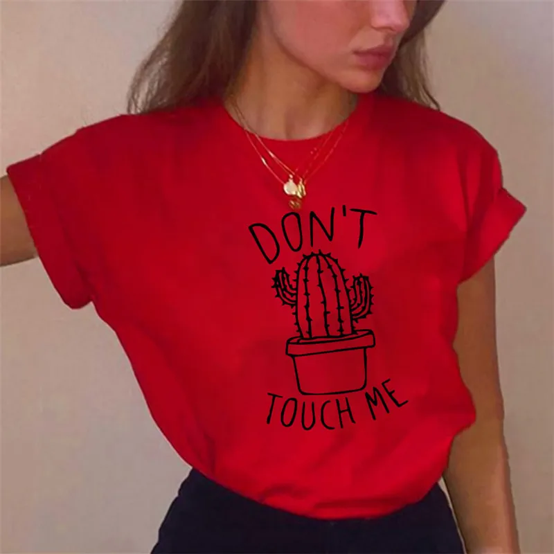 Женская футболка с буквенным принтом Don't Touch Me Повседневная круглым вырезом и