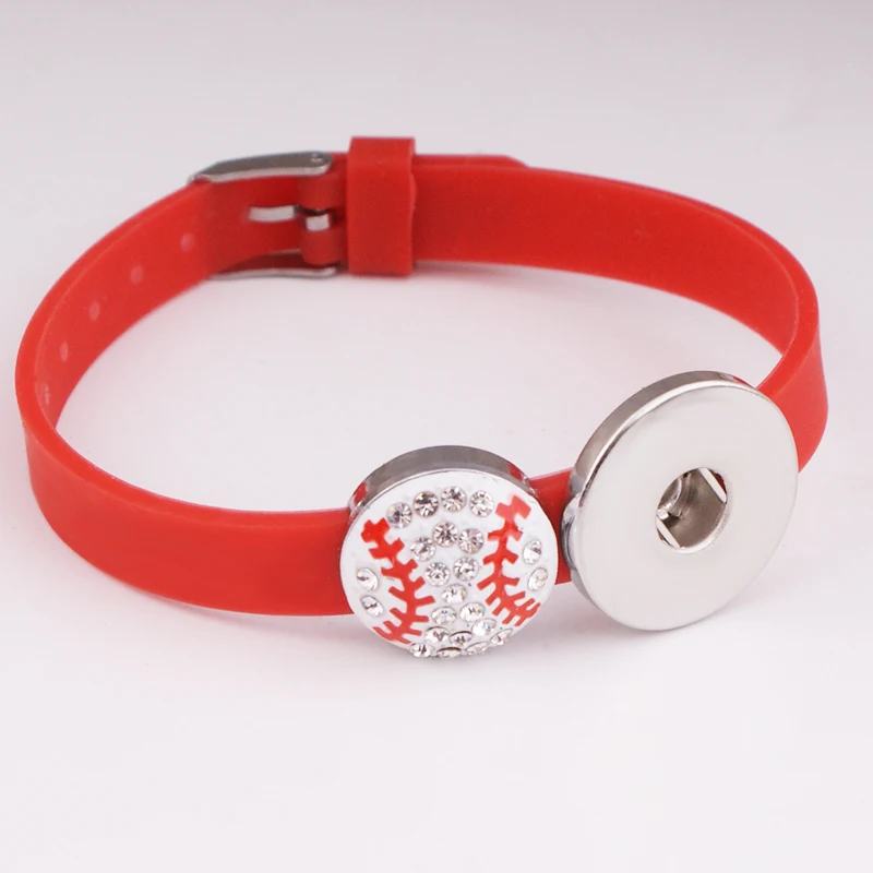 Бейсбольный мяч со стразами браслет 18 мм силиконовые кнопки ювелирных украшений