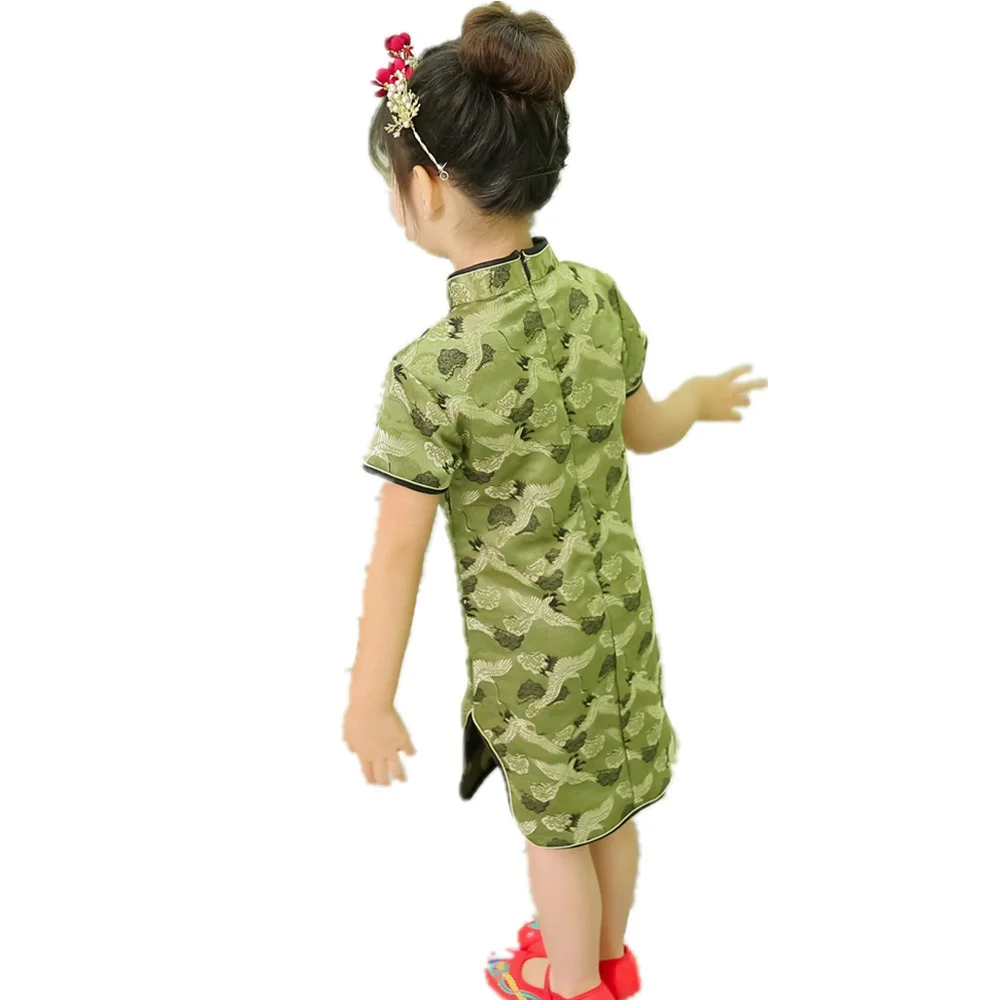 Шелковое платье Ципао для маленьких девочек с цветочным рисунком детское