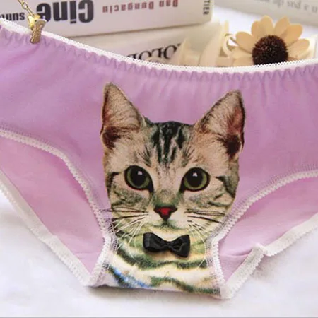 Sexy бесшовные 3D Нижнее белье Женские трусы для девочек кошки печати милых дам трусы женские прекрасные Нижнее белье Молодежное пикантные яркие трусики - Цвет: Бежевый
