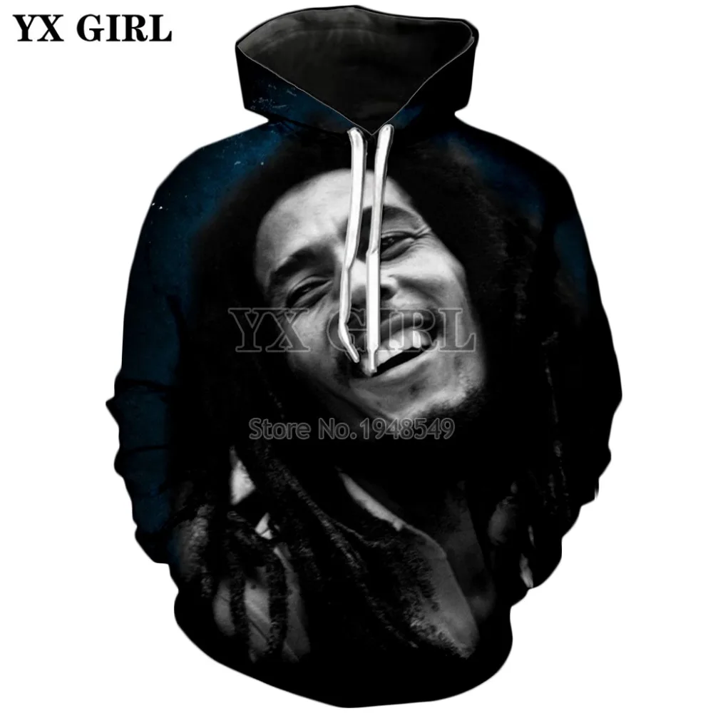 Толстовка YX GIRL с капюшоном в стиле хип хоп рэгги Боб Марли 3d принт персонажами
