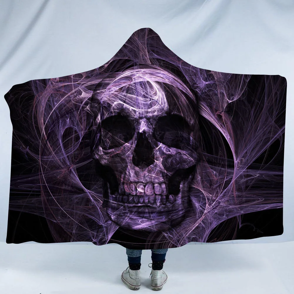 3D печатных мода сахарный череп теплый с капюшоном одеяло для взрослых в готическом стиле из ткани шерпа носимых пледы «Ловец снов» Одеяло