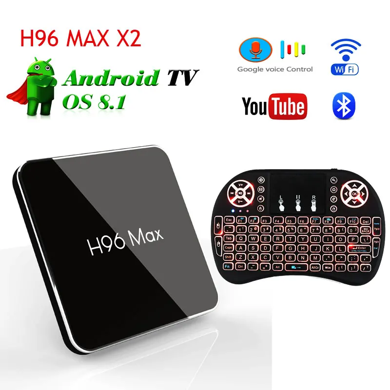Android 8 1 смарт ТВ приставка Amlogic S905X2 4 H96 MAX X2 Гб 64 LPDDR4 Dual Wifi H.265 1080p 4K USB3.0 Google Голосовое