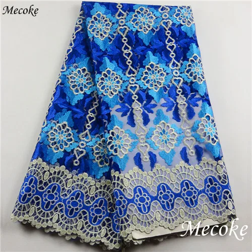 Royal Blue Африканская Роза фиолетовая нить вышитое Тюлевое французское кружево ткань Ladie Нигерия вышивка Прозрачная сетка гипюр кружевная ткань - Цвет: Royal Blue