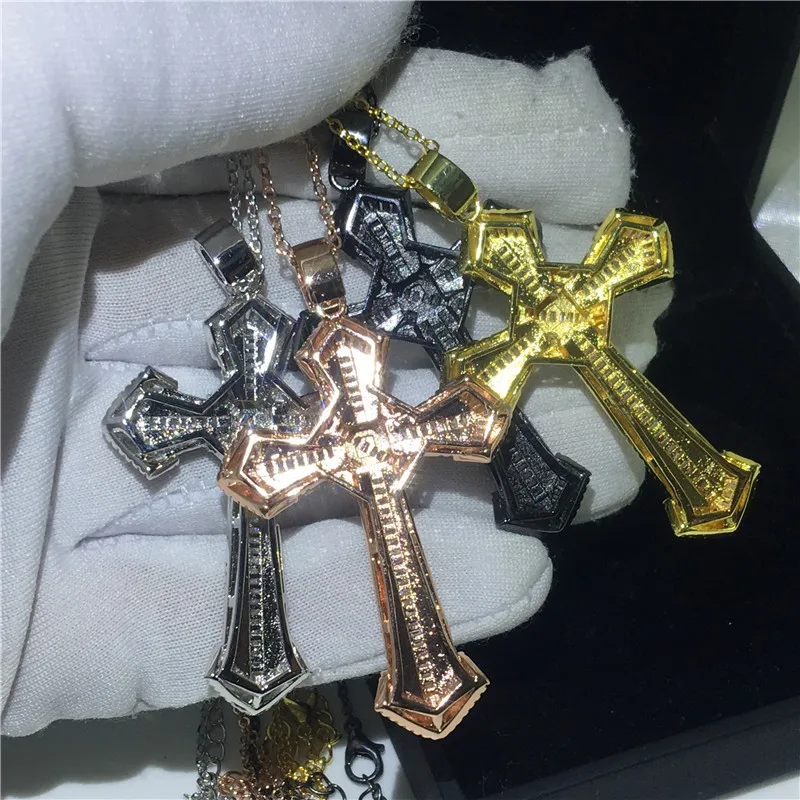 Роскошный 4 цвета большой крест кулон с ожерельем из стерлингового серебра 925
