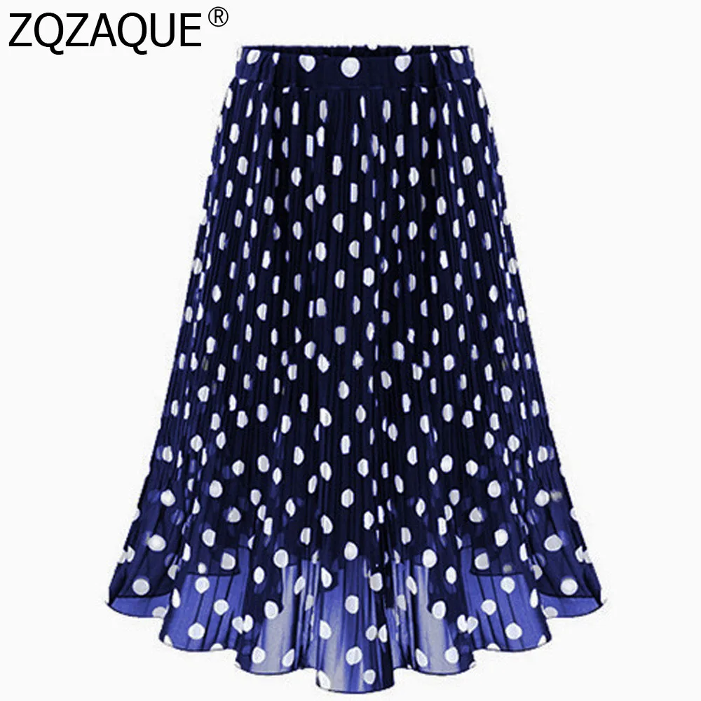Женская шифоновая юбка в горошек синяя черная или белая Повседневная
