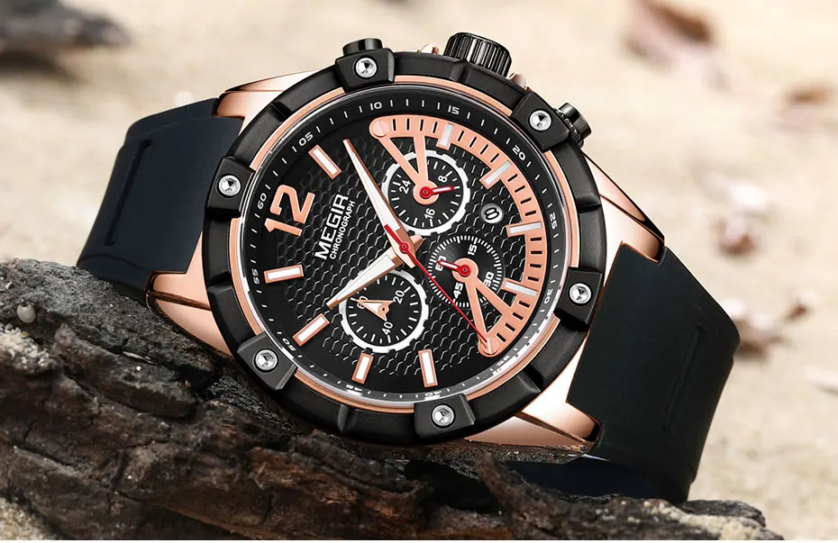 MEGIR мужские спортивные часы с хронографом водонепроницаемые кварцевые часы силиконовые многофункциональные Светящиеся Наручные часы Relogio Masculino